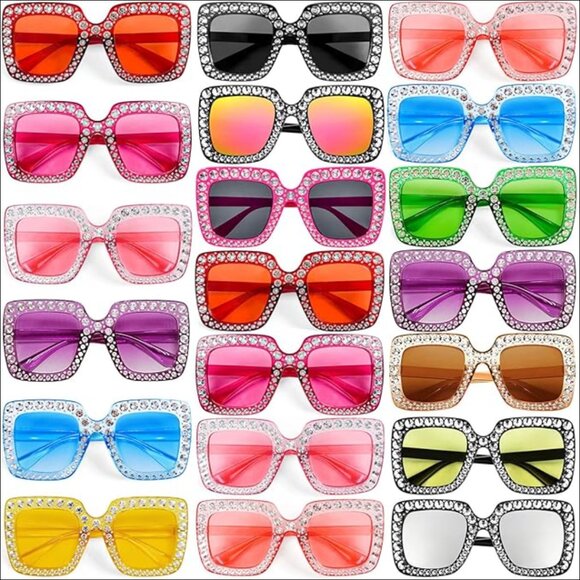 Crystal Oversized Square Sunglasses Retro Diamond Glitter Sparkling Disco main image 5